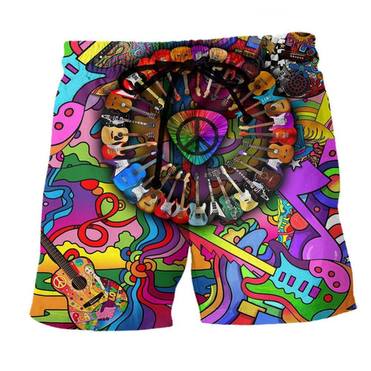 Music Guitar Colorful Beach Shorts For Summer Vacation And Coastal Travel