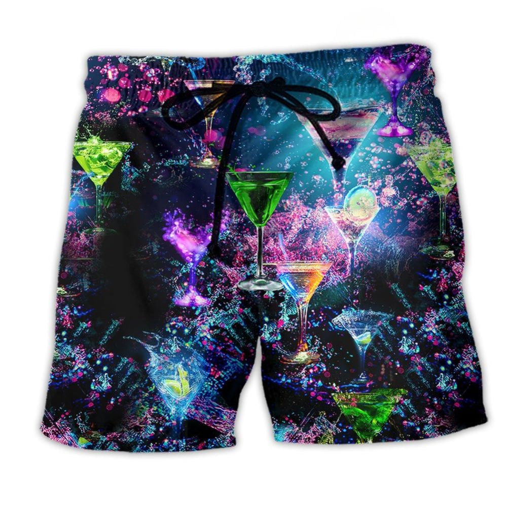Cocktail Always Time For Fun Beach Shorts Artwork Detail For Casual Warm Weather Outfits