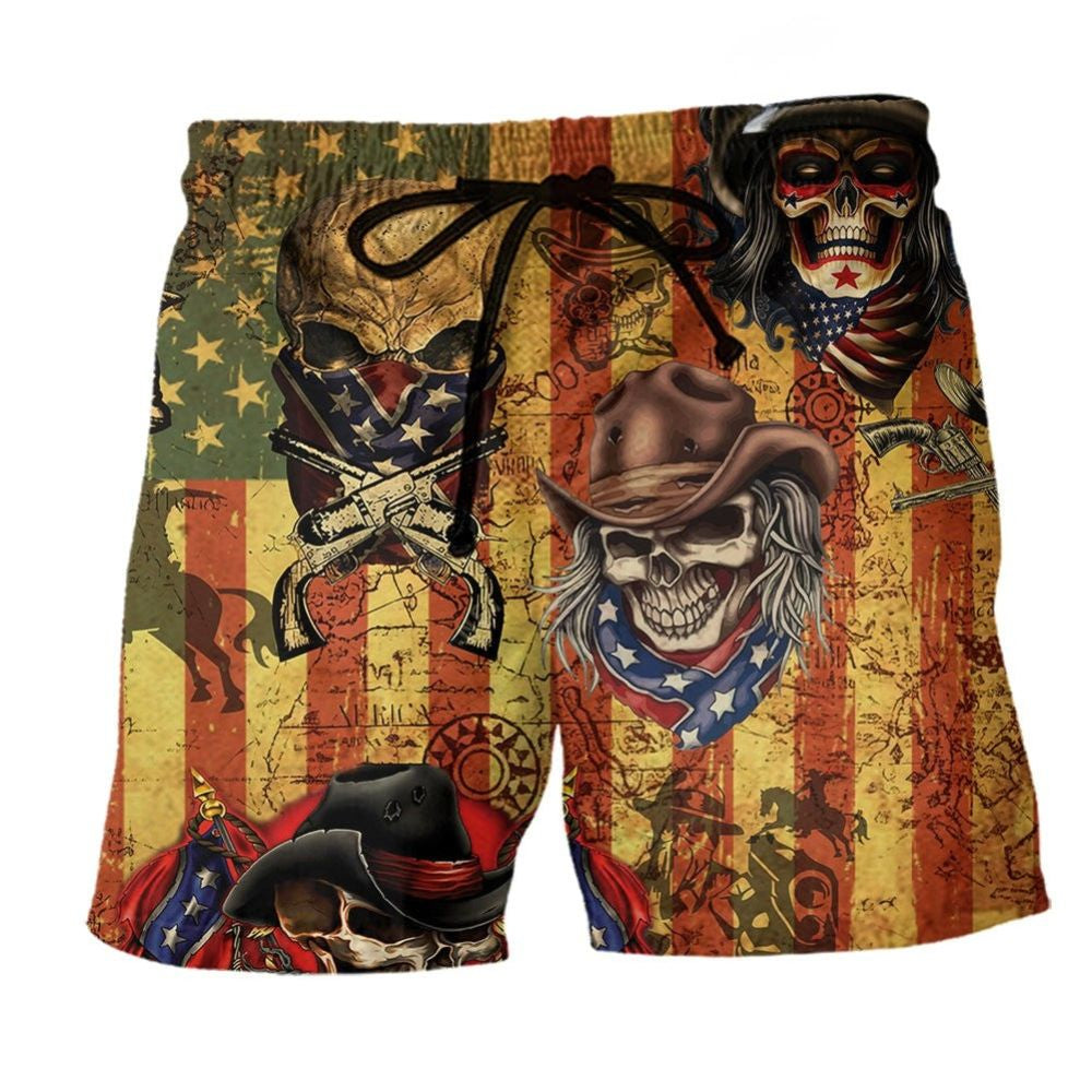 Skull Cowboy America Beach Shorts Print Detail For Thoughtful Gift Giving