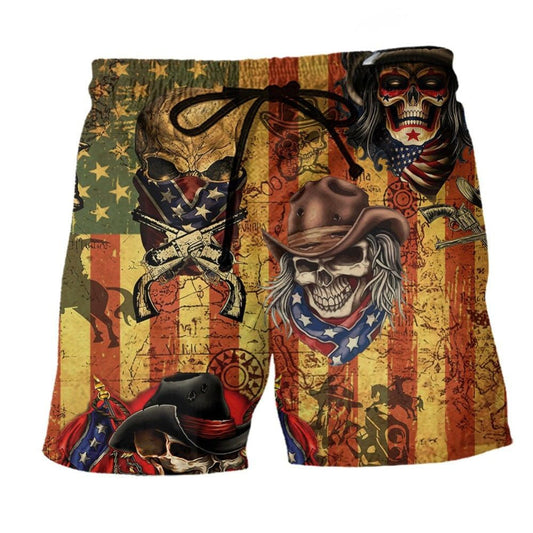 Skull Cowboy America Beach Shorts Print Detail For Thoughtful Gift Giving