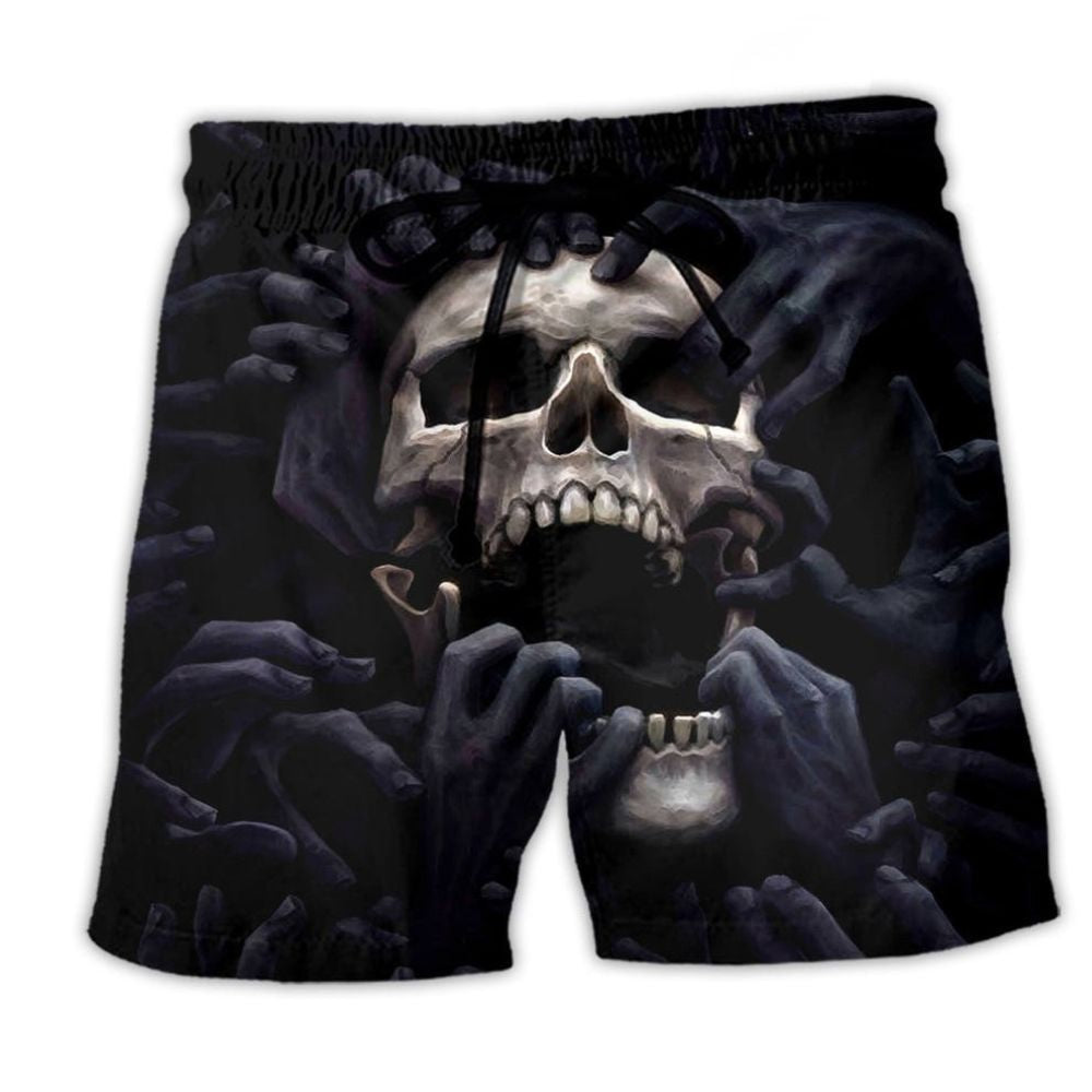Skull Dark Beach Shorts Artwork Detail For Coastal Festival Trips