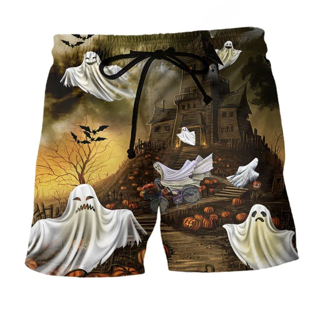 Halloween Ghost Night Fun Beach Shorts For Halloween Vacation And Festival Style