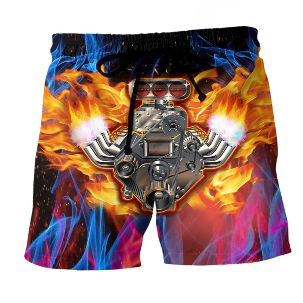 Hot Rod Fire Flame Ride Beach Shorts Print Detail For Relaxed Warm Weather Wear