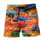 Car On Fire Bold Beach Shorts Design Detail For Coastal Escapes And Daily Wear