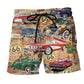 Car Route 66 Road Trip Adventure Beach Shorts Pattern View For Relaxed Vacation Styling