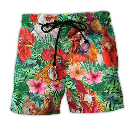 Chicken Summer Farm Happiness Beach Shorts Artwork Detail For Casual Warm Weather Outfits
