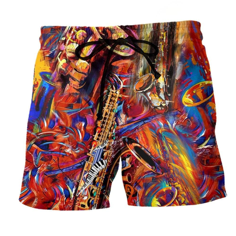 Music To Soul Artistic Beach Shorts Pattern View For Weekend Trips And Outdoor Activities