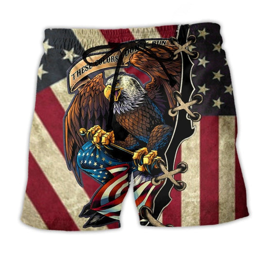 America Eagle Flag Freedom Beach Shorts Artwork Detail For Patriotic Gift Giving