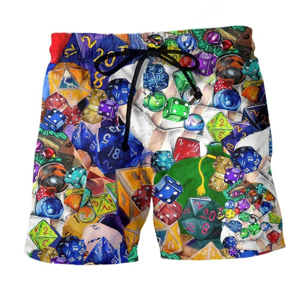 D20 Dice Always Examine Roll Beach Shorts Pattern View For Relaxed Vacation Styling