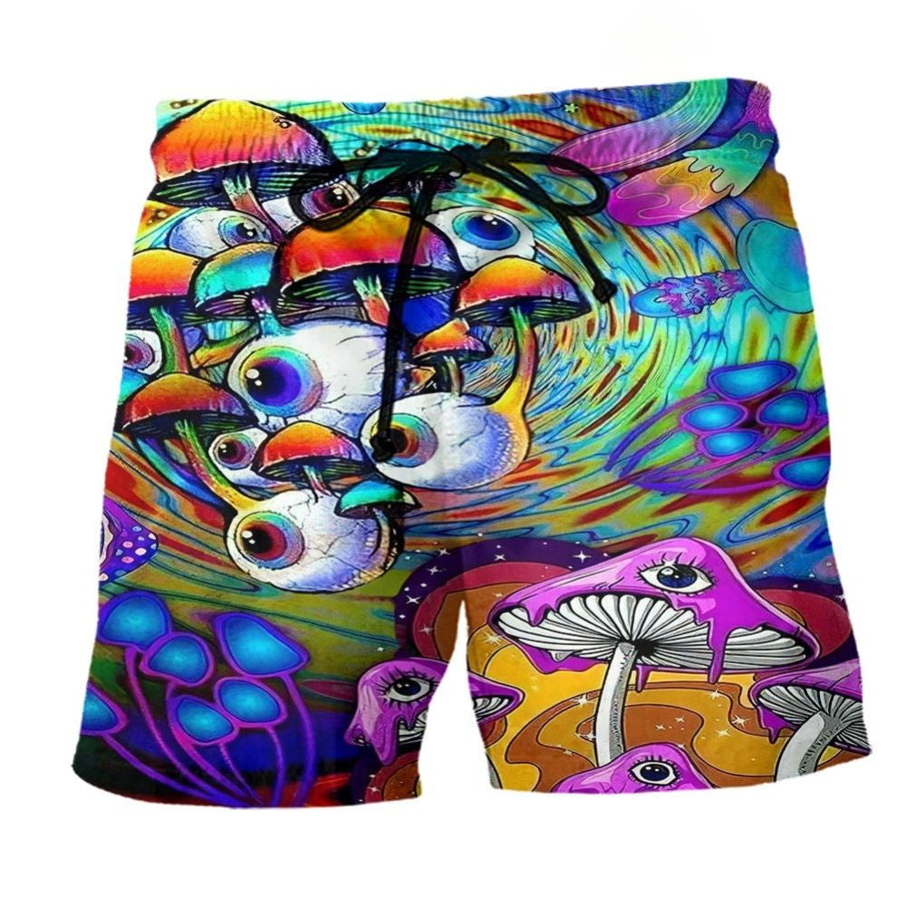 Hippie Mushroom Eyes Beach Shorts Design Detail For Coastal Escapes And Daily Wear