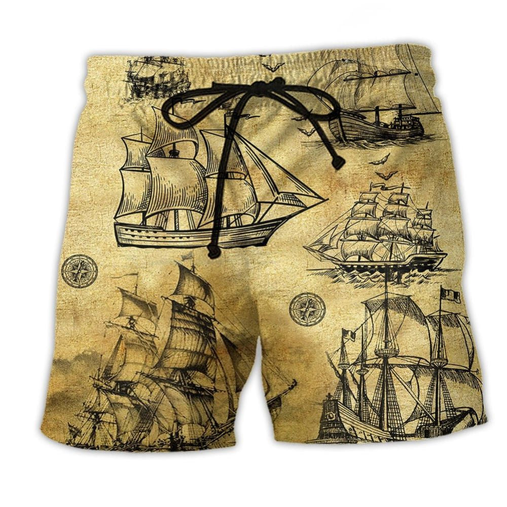 Sail Vintage Ocean Journey Beach Shorts Design Detail For Resort And Beach Day Style