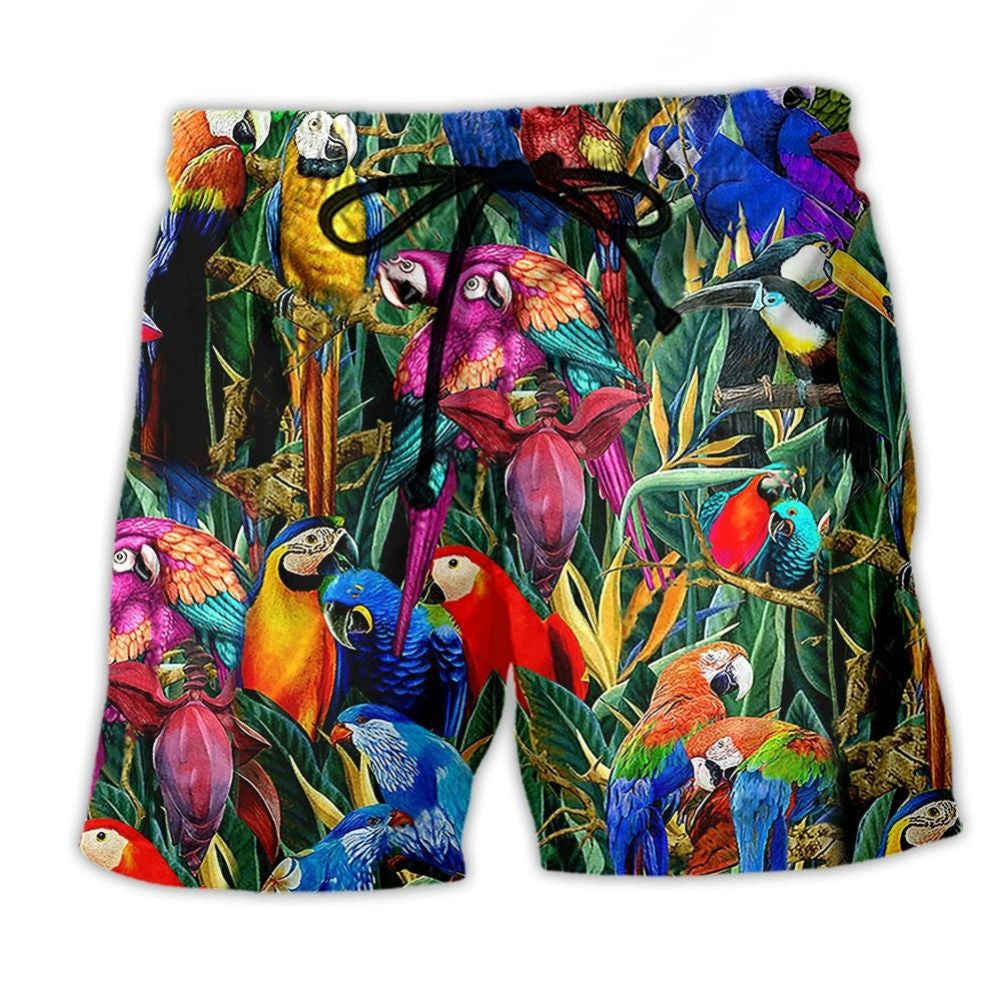 Parrot Tropical Beach Shorts For Summer Vacation And Coastal Travel