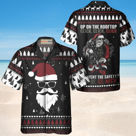 Rooftop Santa Hawaiian Shirt For Coastal Travel, Casual Events, And Comfortable Summer Wear