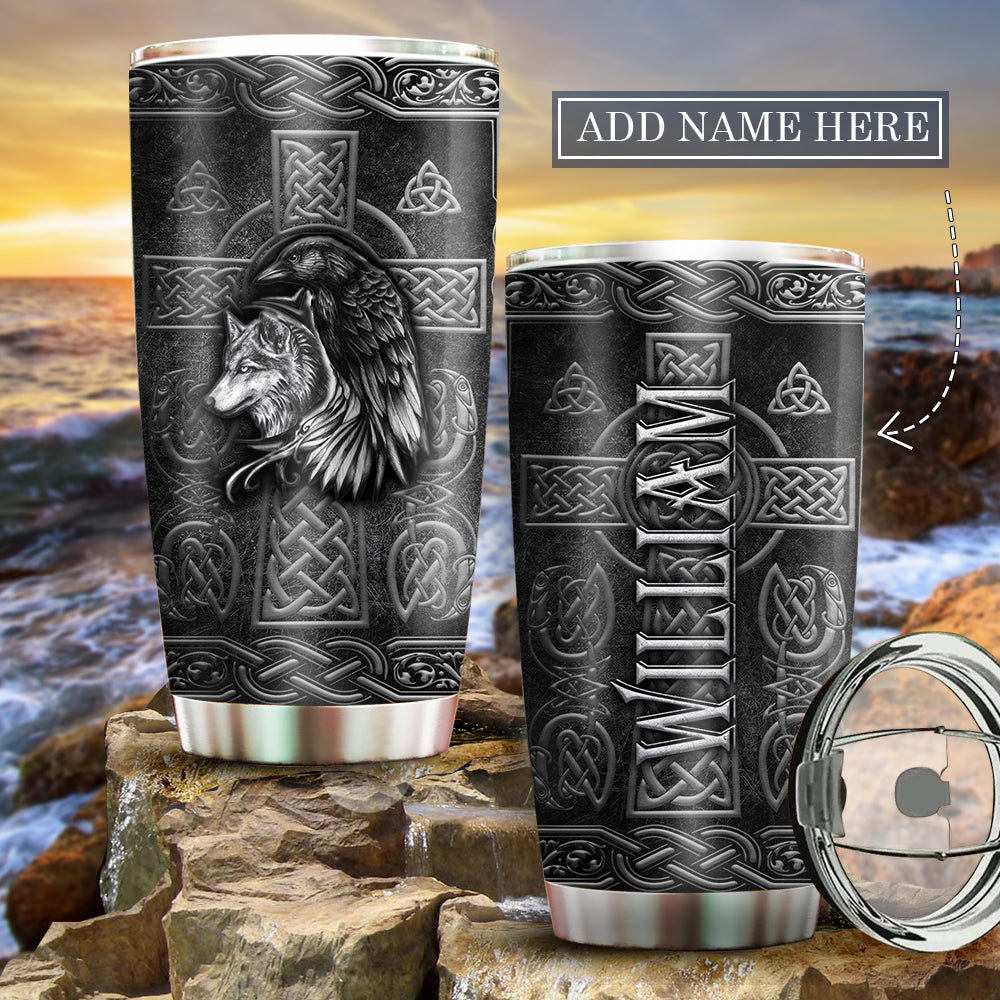 Viking And Wolf Stronger Personalized 20 Oz Tumbler For Coffee Travel And Daily Drinks