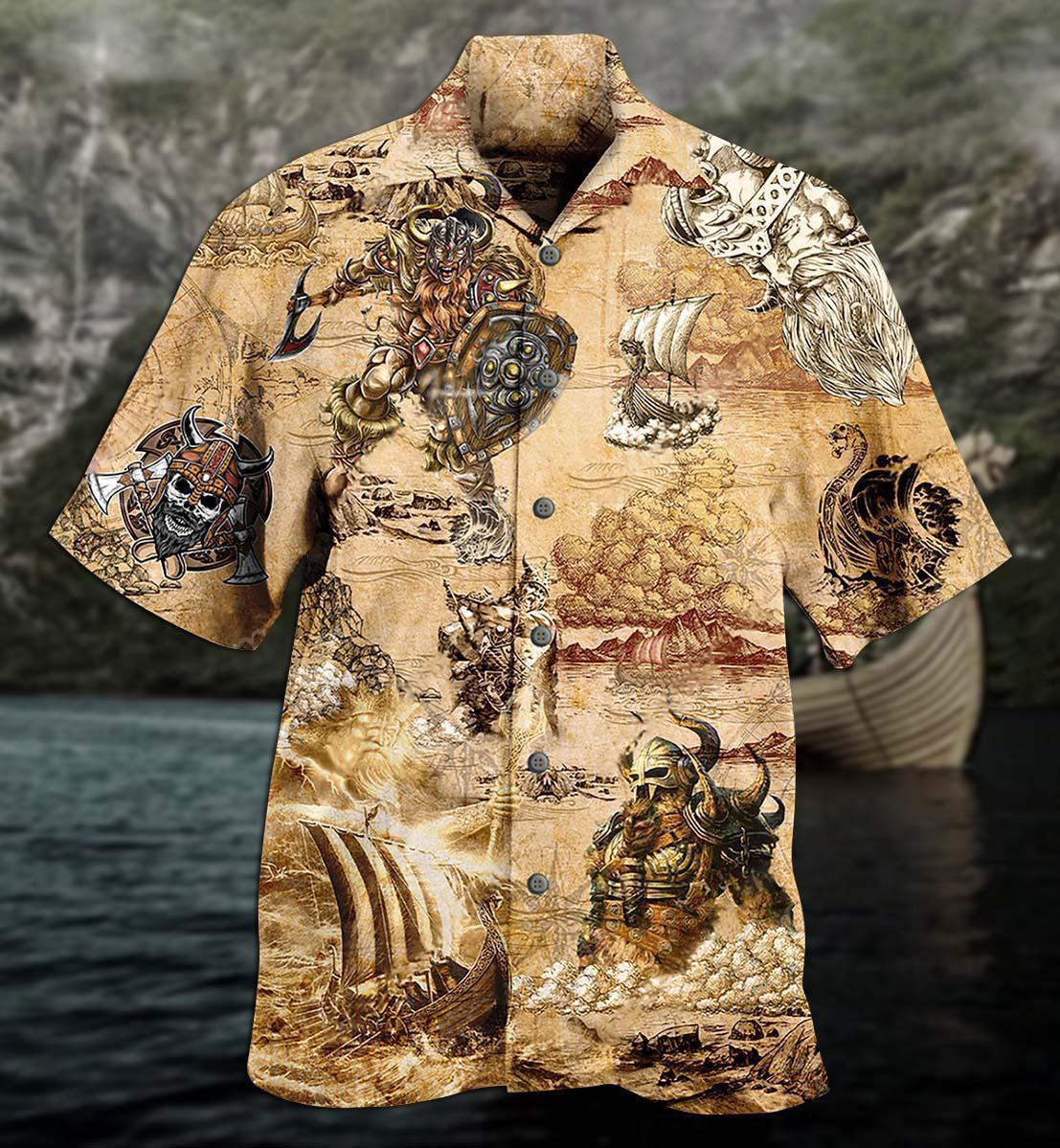 Norse Warrior Map War Hawaiian Shirt Design Detail For Sunny Adventures And Casual Wear