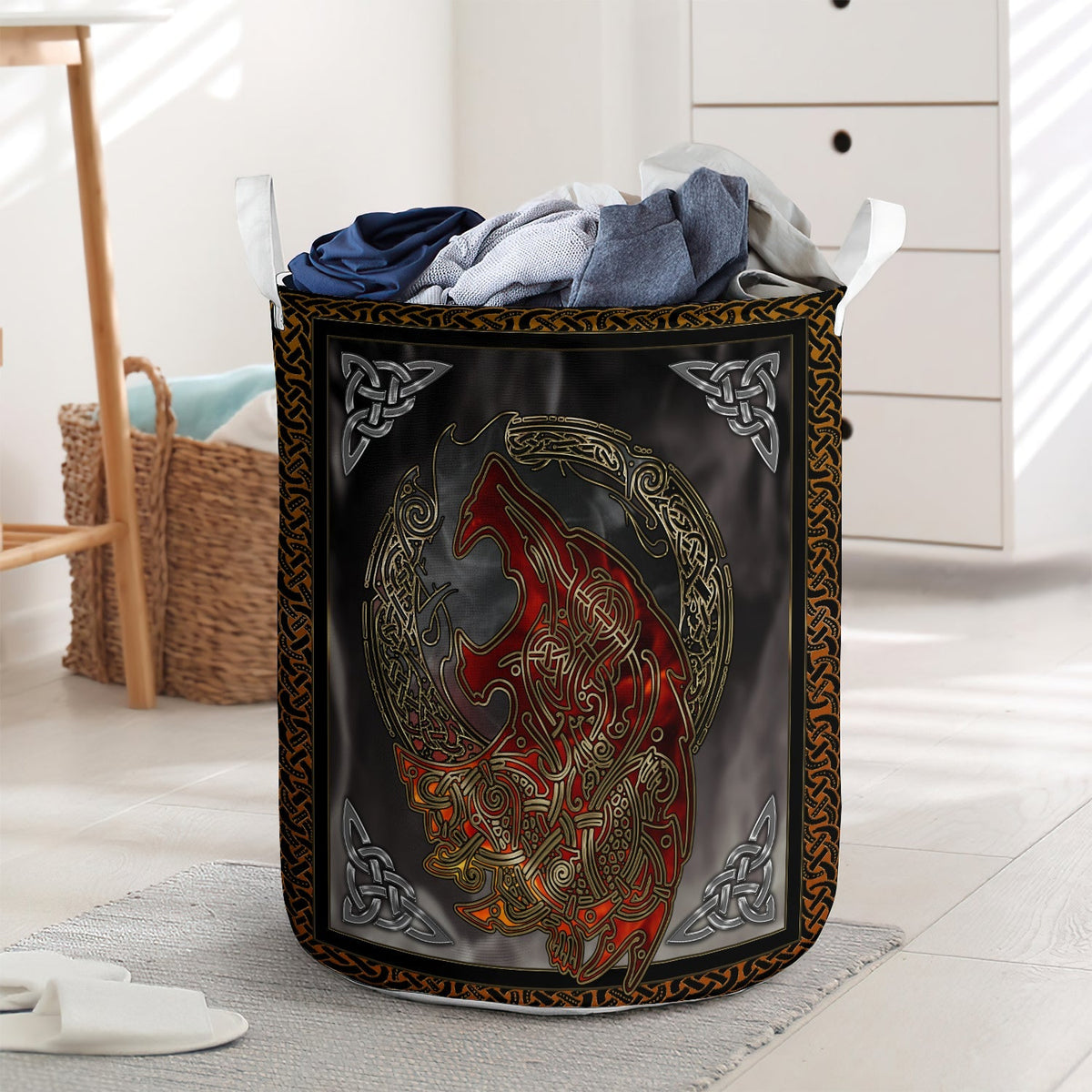 Viking Wolf Fire Mysterious Laundry Basket For Bathroom Bedroom Storage