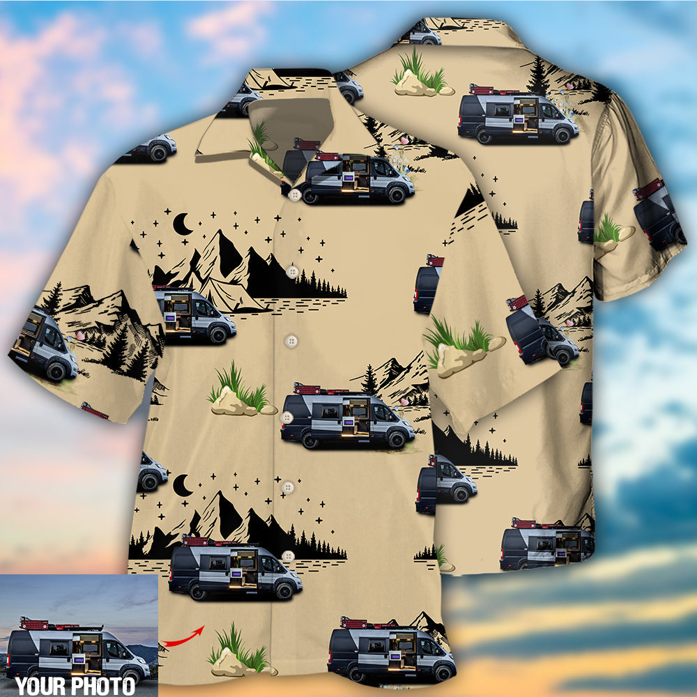 Camping Van Outdoor Photo Hawaiian Shirt For Hobby Lovers, Coastal Trips, And Relaxed Everyday Wear