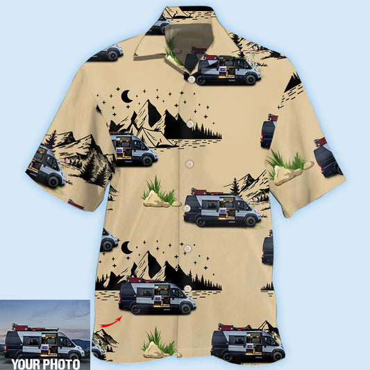 Camping Van Outdoor Photo Hawaiian Shirt For Hobby Lovers, Coastal Trips, And Relaxed Everyday Wear