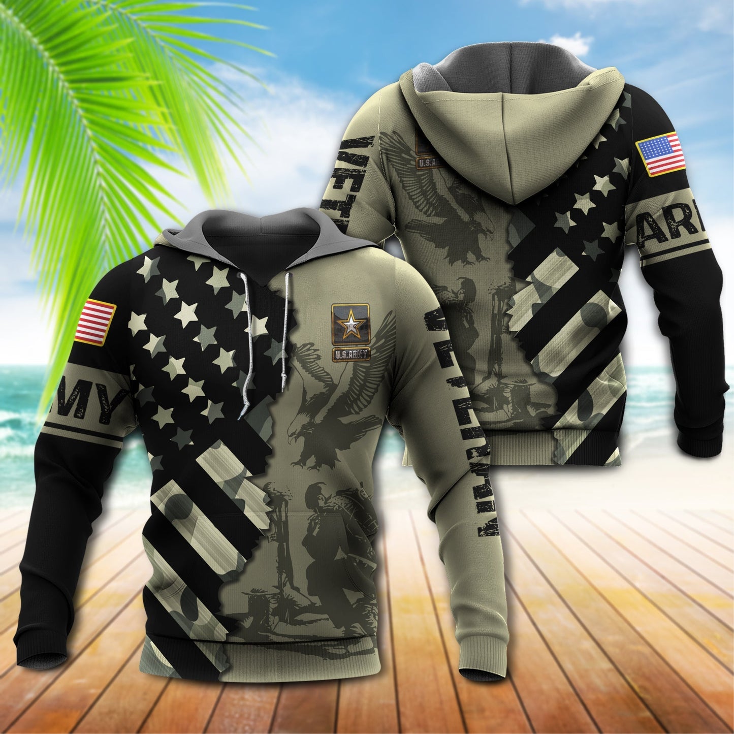 Veteran Army Tribute USA Flag Hoodie For Military Families Casual Wear And Respectful Tribute Gifting