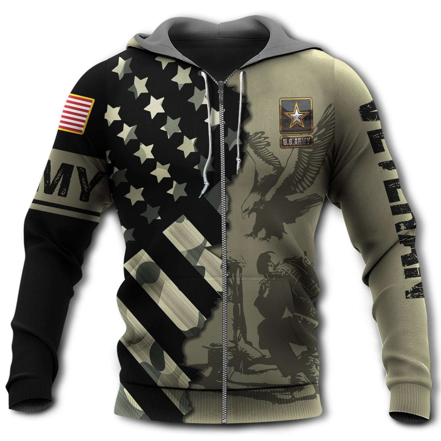 Veteran Army Tribute USA Flag Hoodie For Military Families Casual Wear And Respectful Tribute Gifting