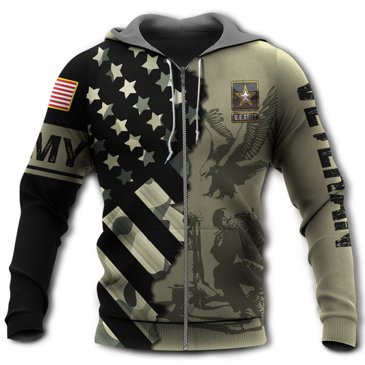 Veteran Army Tribute USA Flag Hoodie For Military Families Casual Wear And Respectful Tribute Gifting