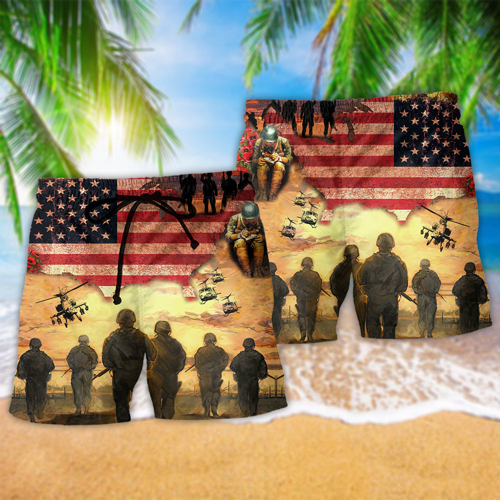 Veteran Sacrifice America Beach Shorts Pattern Detail For Sunny Day Activities And Weekend Casual Style