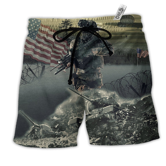 Veteran Brave Steps America Hawaiian Print Beach Shorts For Independence Day Vacation Wear