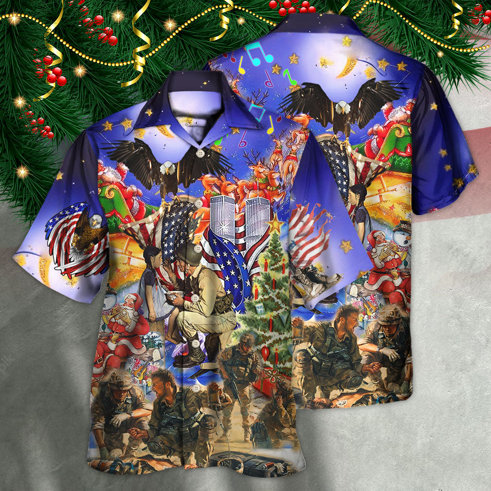 Festive Veteran Christmas Twinkle Hawaiian Shirt Design View For Casual Summer Styling