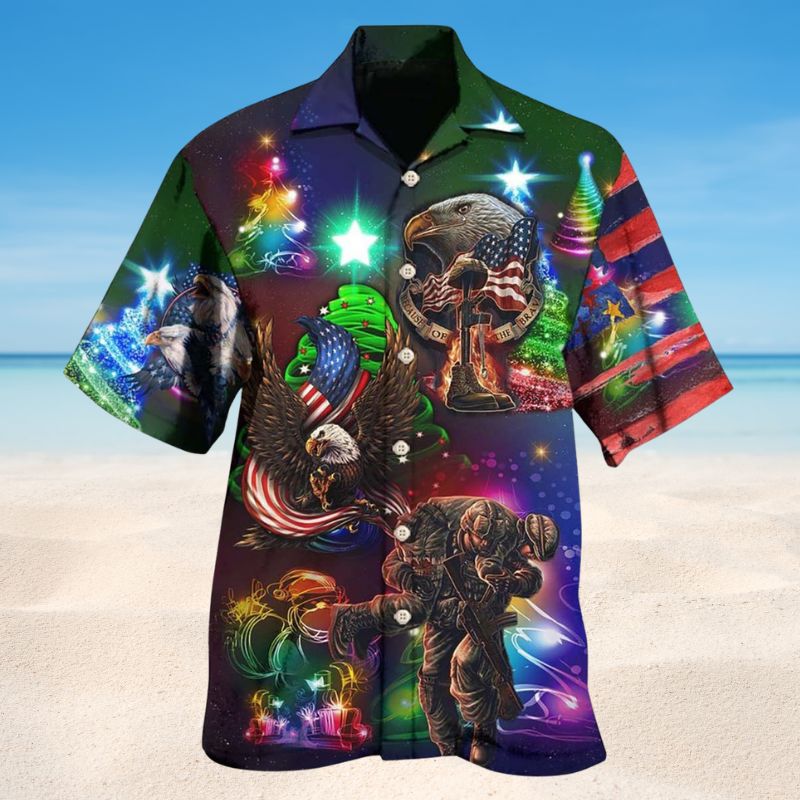 Veteran Christmas Hawaiian Shirt For Winter Celebrations, Beach Travel, And Relaxed Holiday Wear
