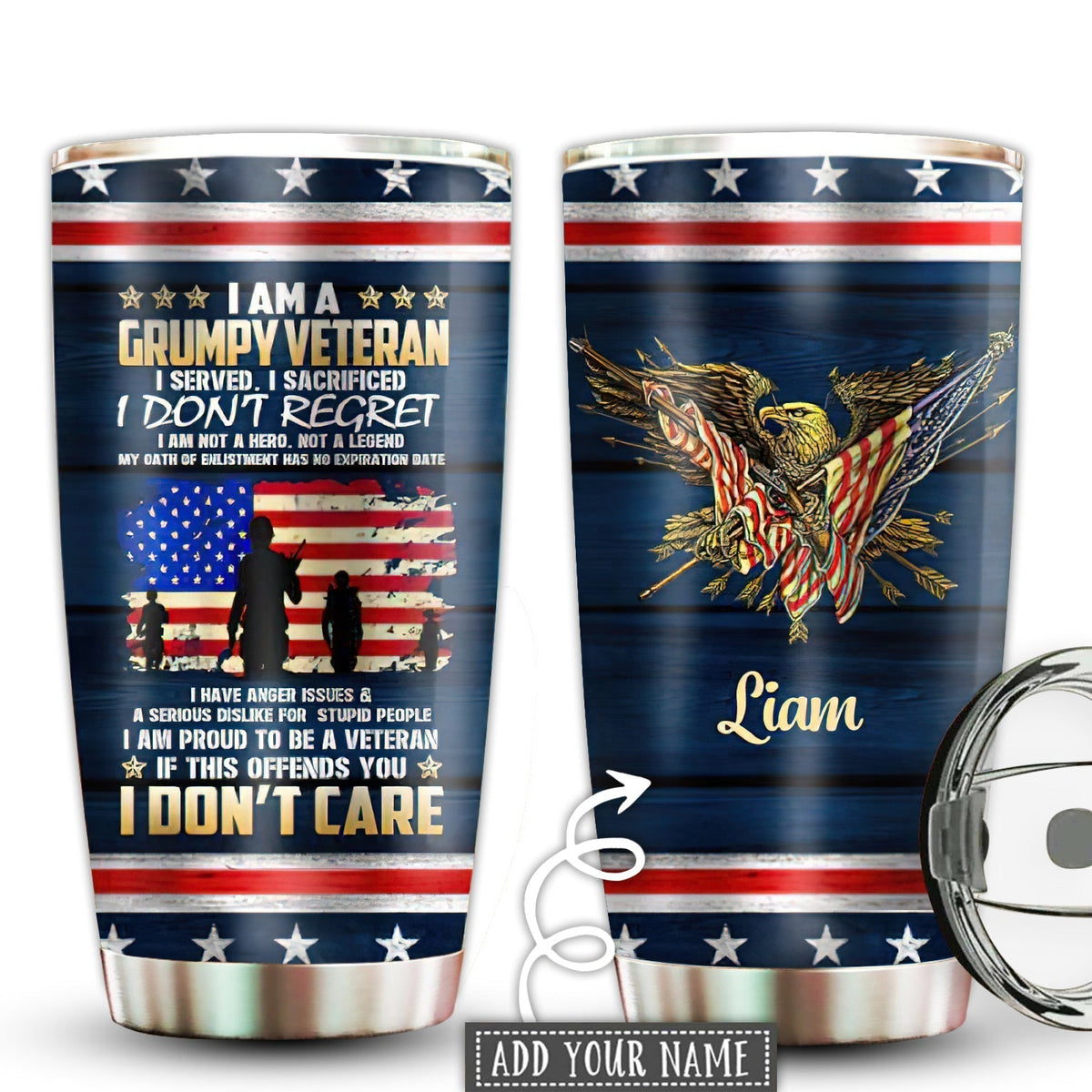 Veteran Grumpy Bold Personalized 20 Oz Tumbler For Coffee Travel And Daily Drinks