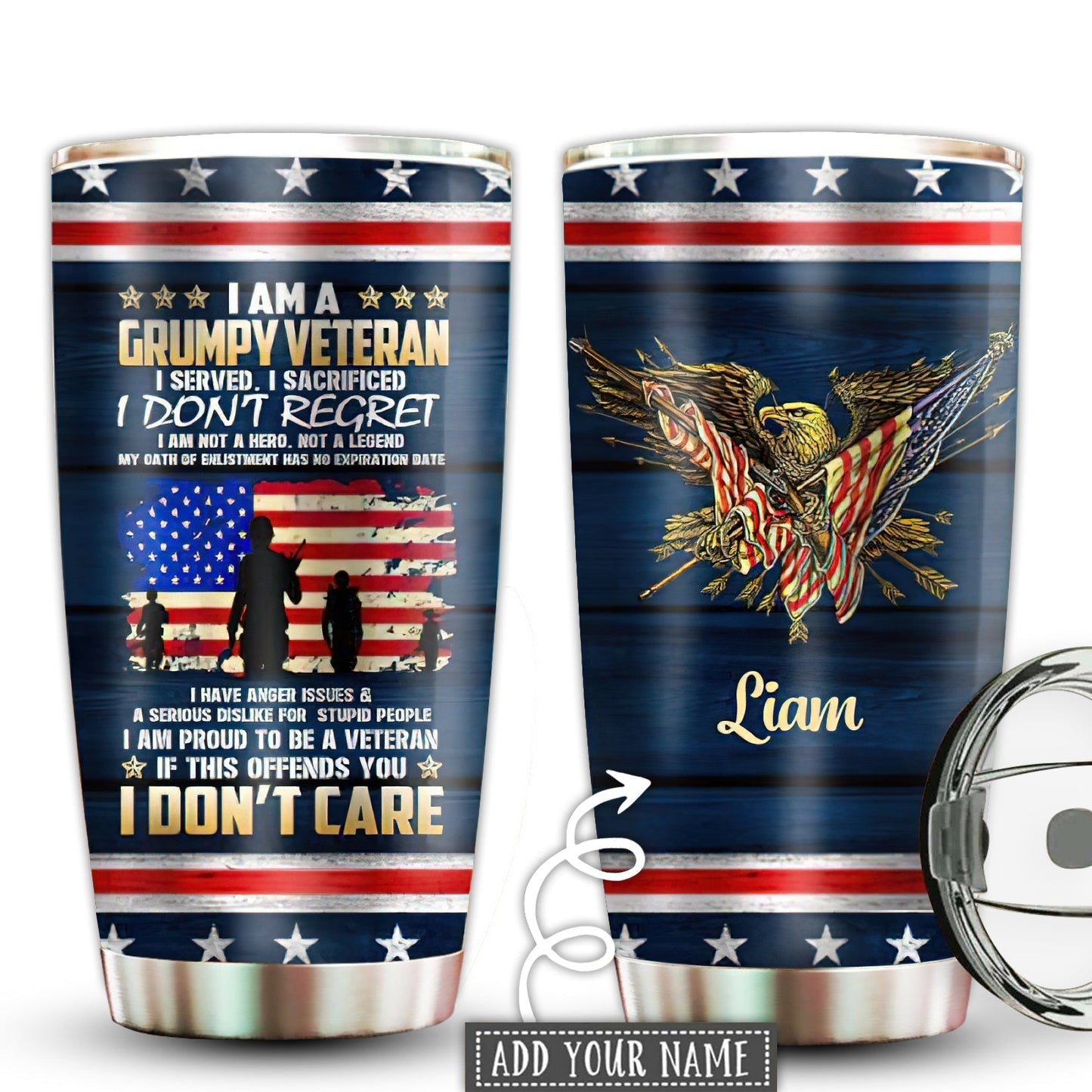 Veteran Grumpy Bold Personalized 20 Oz Tumbler For Coffee Travel And Daily Drinks