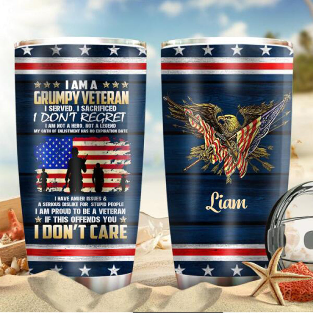 Veteran Grumpy Bold Personalized 20 Oz Tumbler For Coffee Travel And Daily Drinks