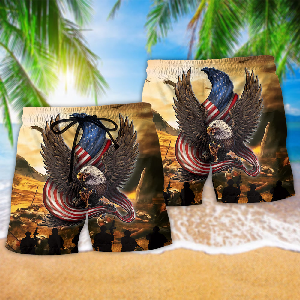 Honor The Fallen Veteran Eagle Tribute Beach Shorts Artwork View For Seaside Trips And Casual Style
