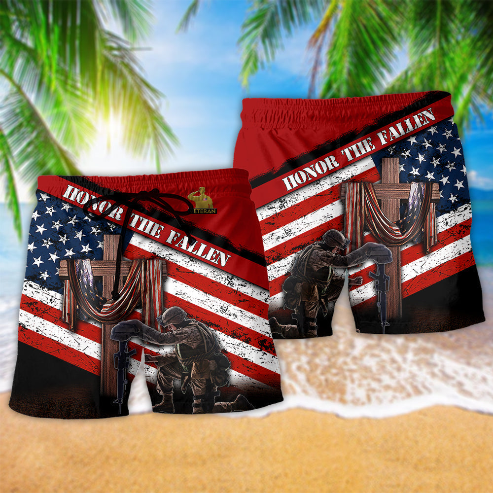 Honor Fallen Veteran Beach Shorts Pattern Detail For Resort Wear And Thoughtful Gift Giving