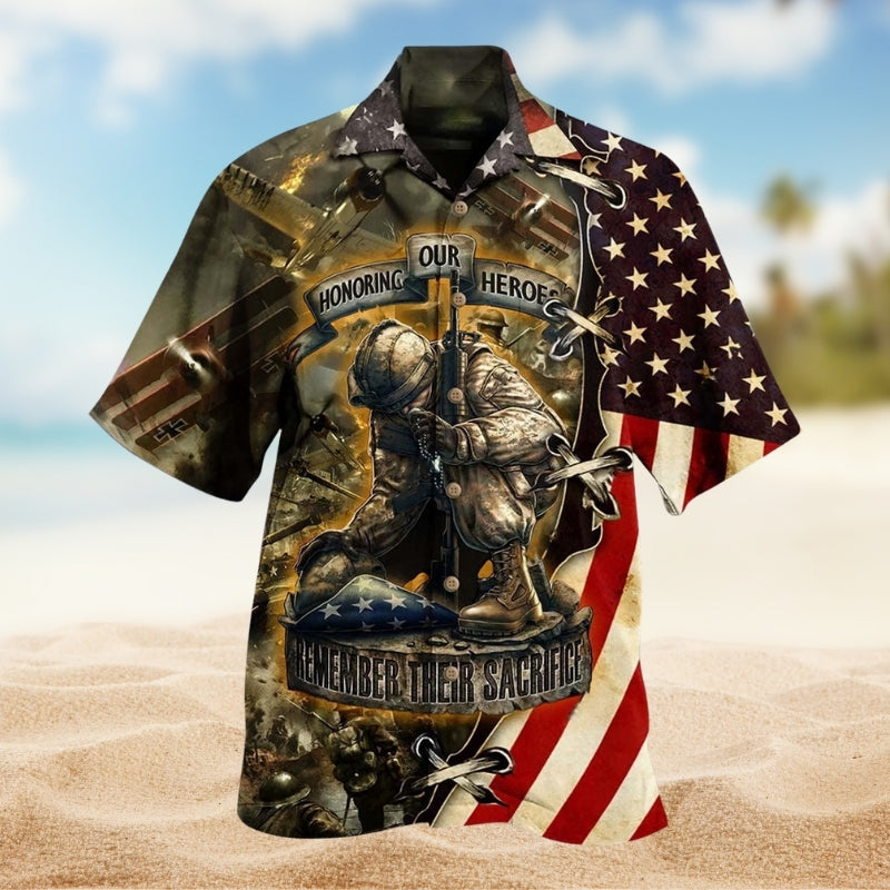 Veteran Creative Pattern Hawaiian Shirt For Resort Trips, Coastal Parties, And Warm Weather Style