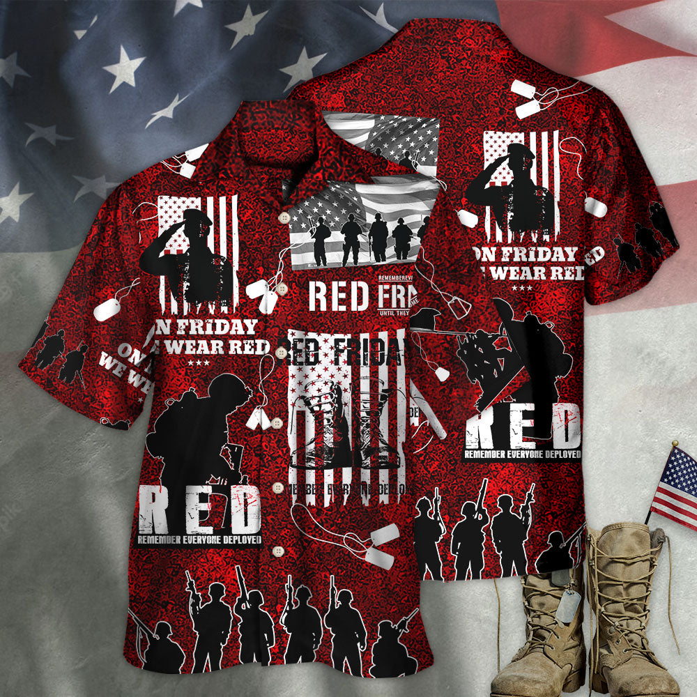 Red Veteran Friday Boots Hawaiian Shirt Pattern View For Relaxed Warm Weather Outfits