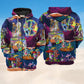 Hippie Dancing Moon Skull Hoodie For Colorful Streetwear Festivals And Comfortable Daily Wear