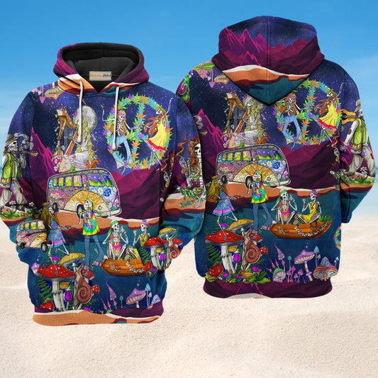 Hippie Dancing Moon Skull Hoodie For Colorful Streetwear Festivals And Comfortable Daily Wear