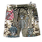 Veteran US Skull Style Hawaiian Print Beach Shorts For Outdoor Gatherings And Comfort
