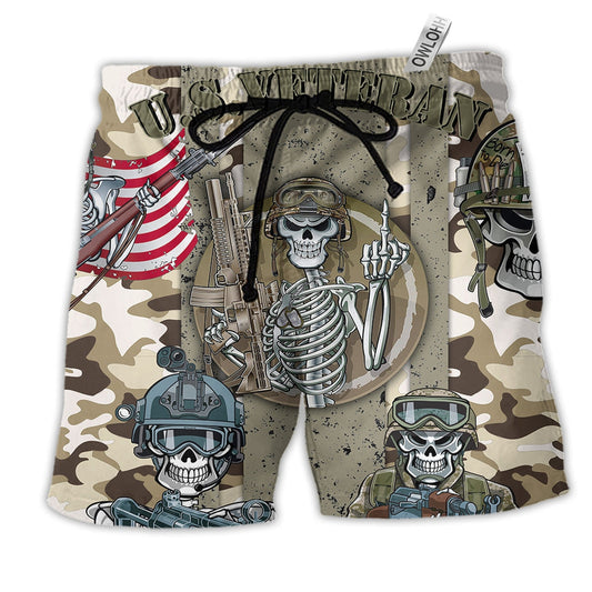 Veteran US Skull Style Hawaiian Print Beach Shorts For Outdoor Gatherings And Comfort