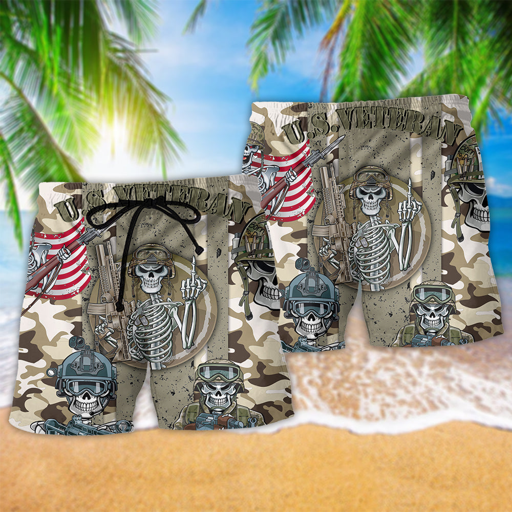 Veteran Skull Honor Beach Shorts Pattern Detail For Casual Outings And Laid Back Daily Wear