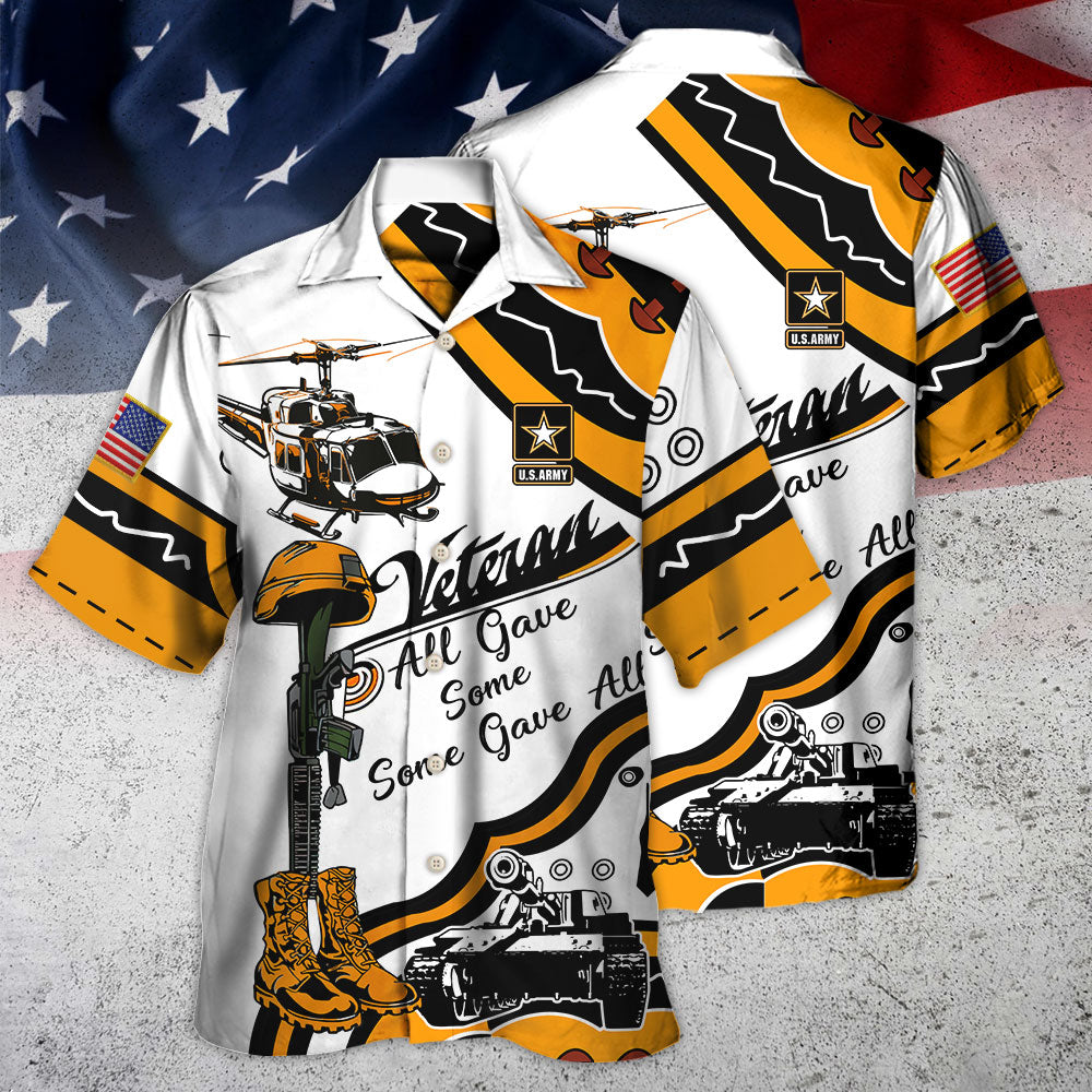 Yellow Veteran US Army Gave Proud Hawaiian Shirt Artwork Detail For Tropical Trips And Casual Outings