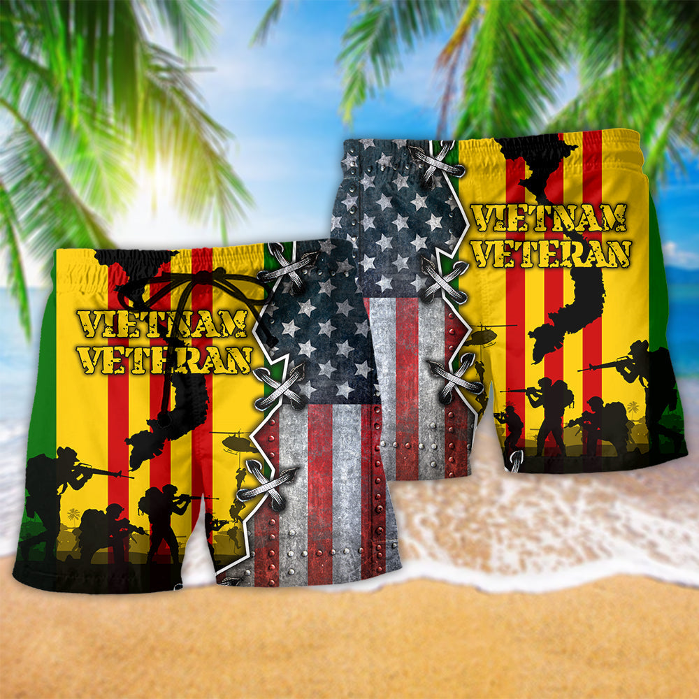 Vietnam Veteran Pride Beach Shorts Pattern Detail For Leisure Travel And Easy Warm Weather Wear