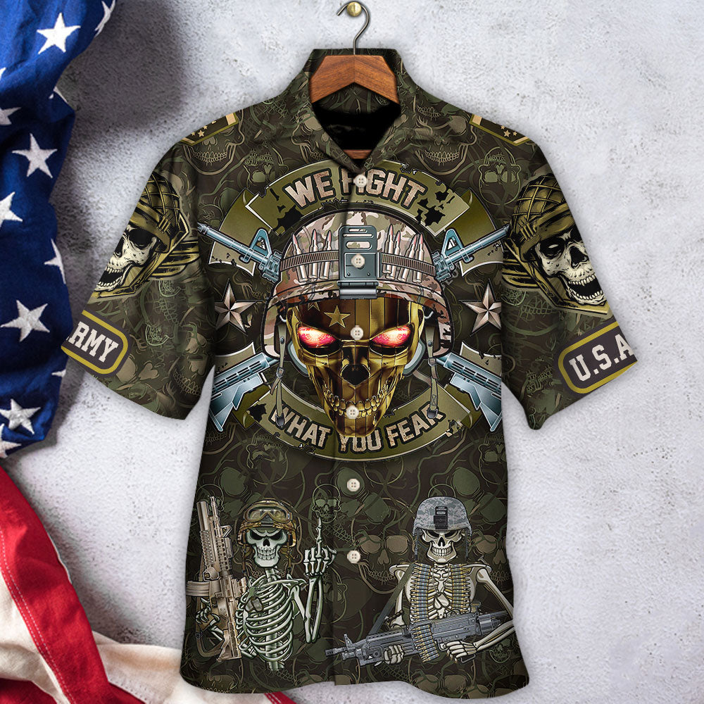 Skull Veteran Fight Fear Hawaiian Shirt For Resort Getaways And Comfortable Summer Activities