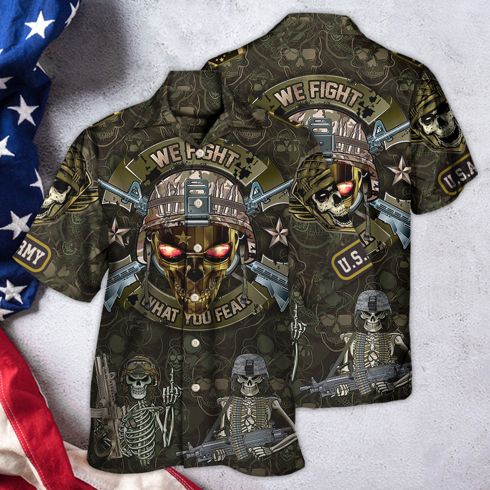 Skull Veteran Fight Fear Hawaiian Shirt For Summer Vacation And Beach Travel