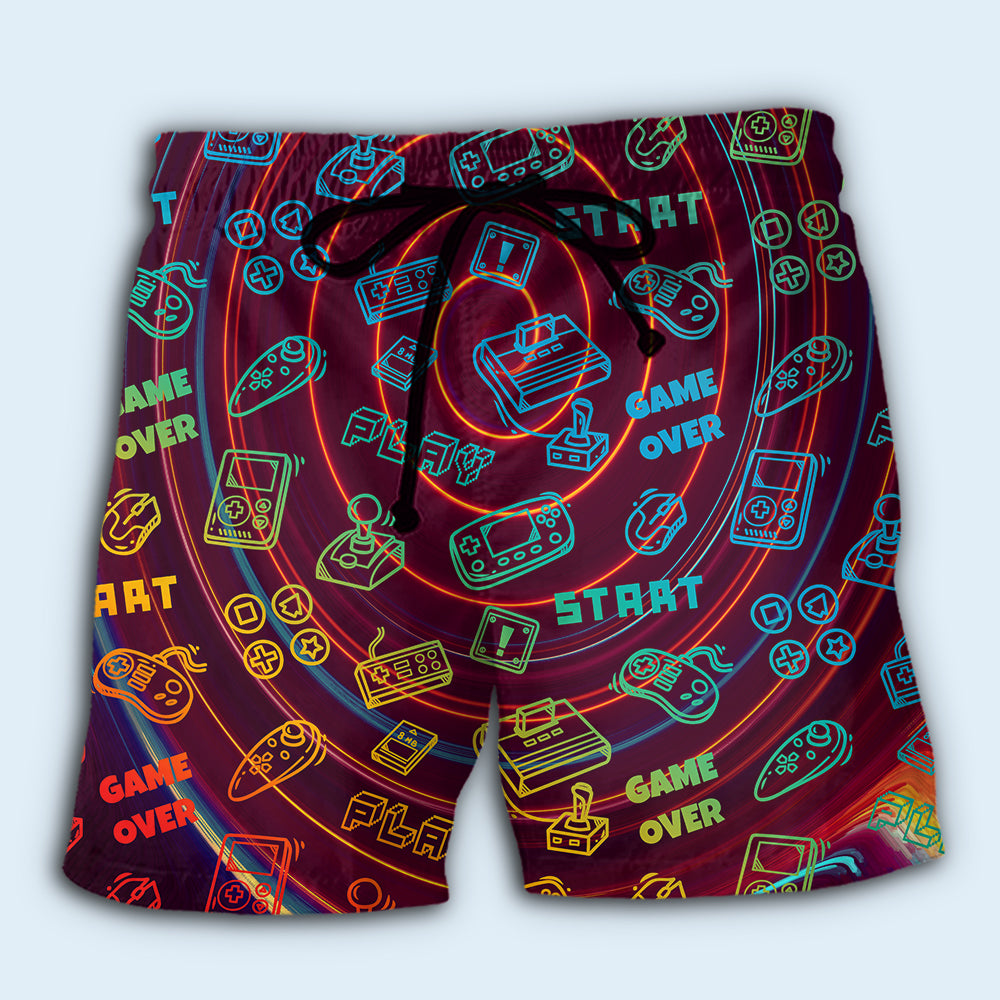 Retro Video Game Start Screen Beach Shorts For Resort Travel And Thoughtful Summer Gifting