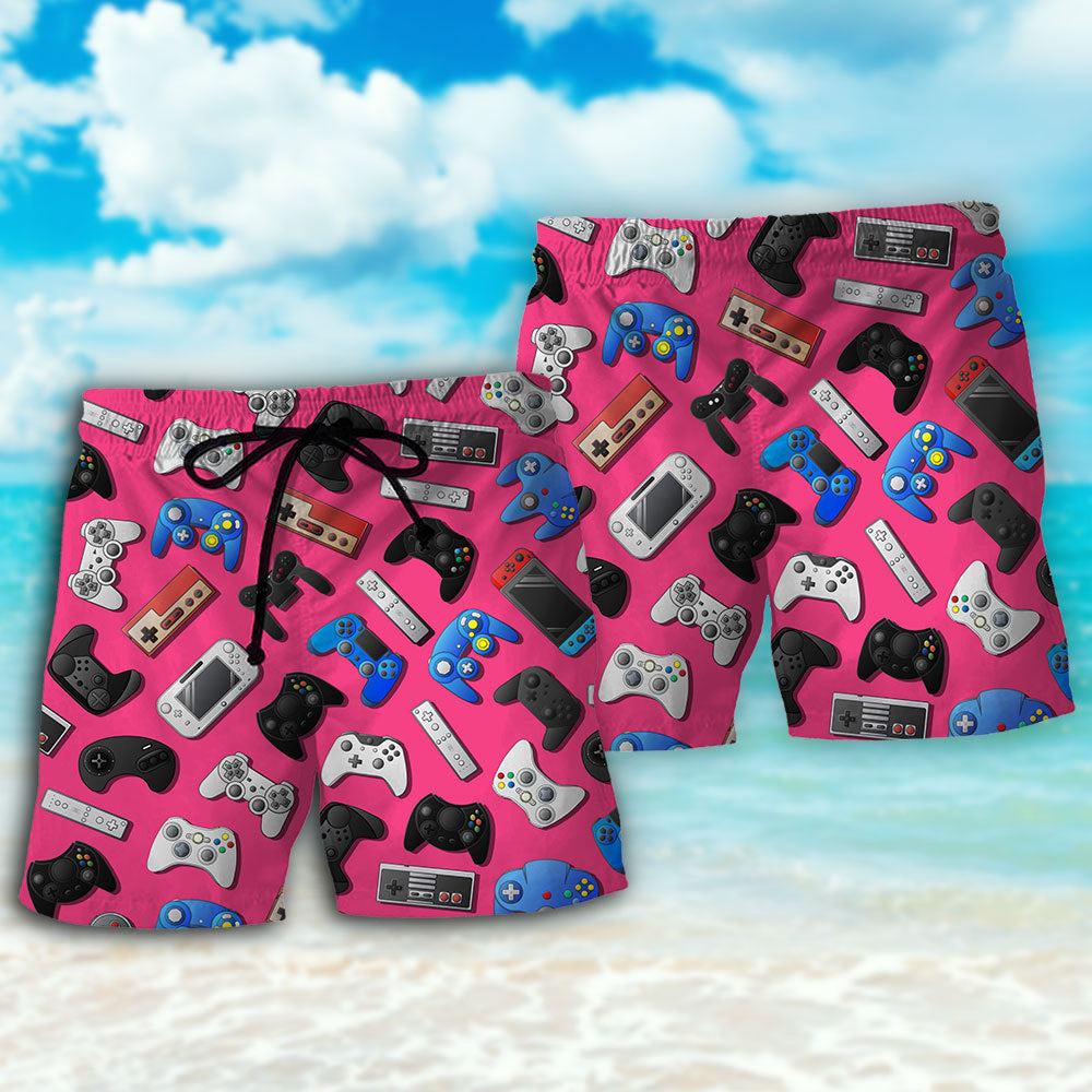 Pink Video Game Inspired Beach Shorts For Tropical Getaways And Weekend Adventures