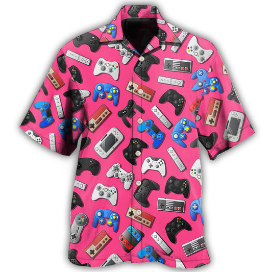 Retro Pink Video Game Hawaiian Shirt For Summer Vacation, Beach Travel, And Casual Wear