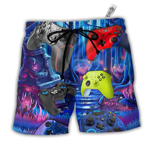 Video Games Play It Everyday Beach Shorts Pattern Detail For Sunny Outdoor Activities