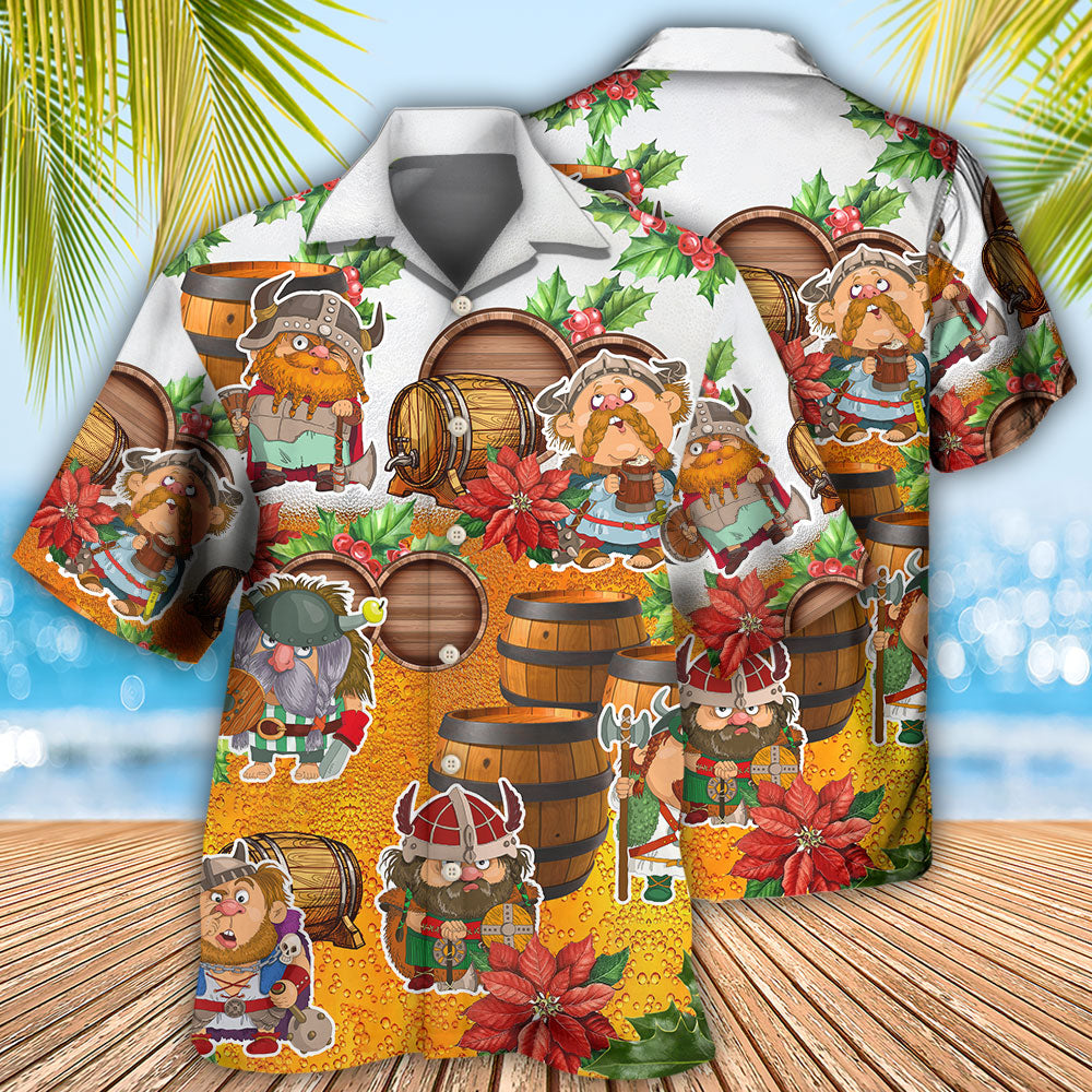 Funny Norse Warrior Beer Christmas Hawaiian Shirt Pattern View For Lightweight Everyday Style
